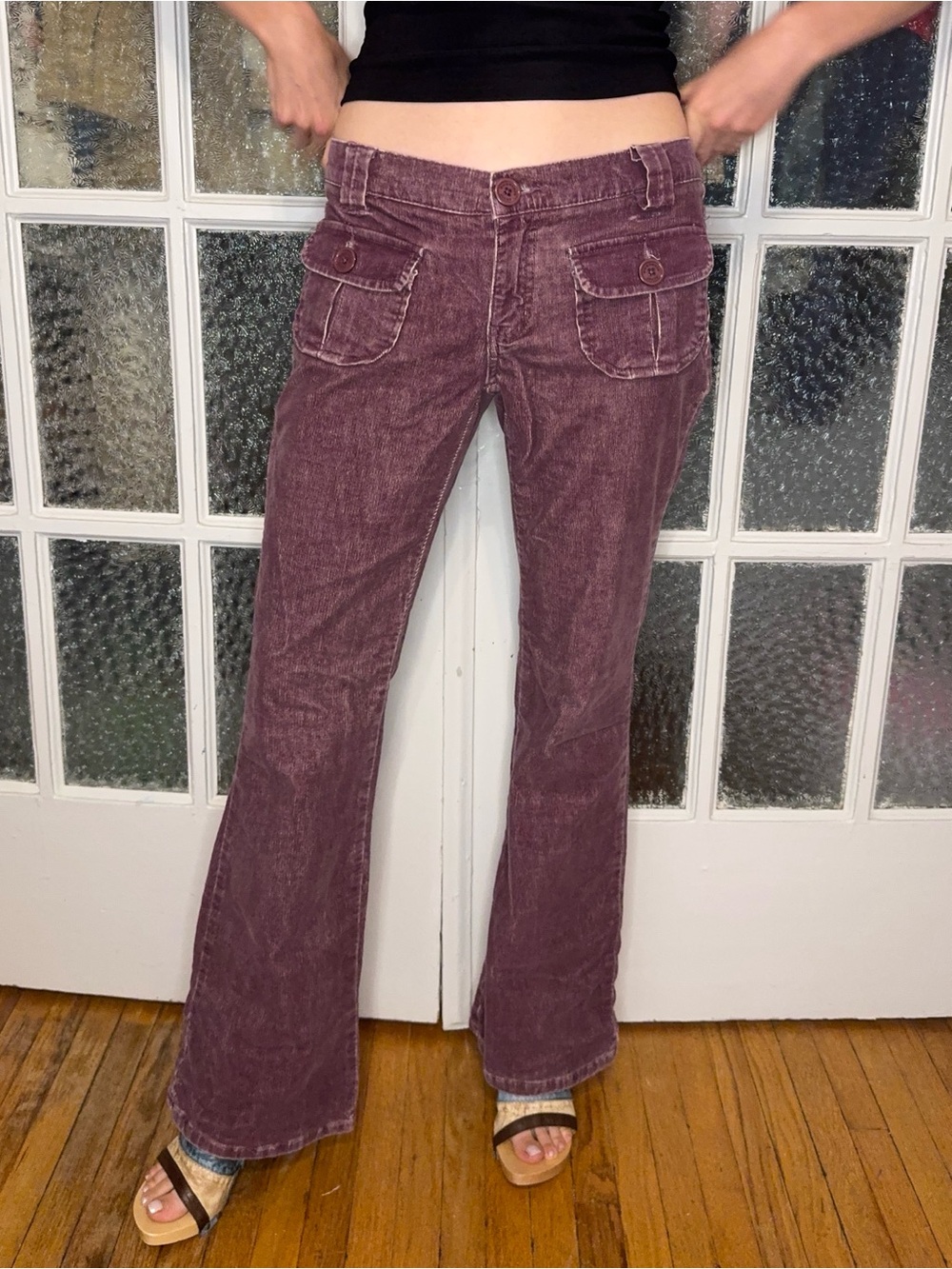 Corduroy Flare Jeans in Plum - y2k low rise